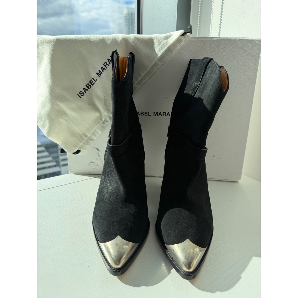 Isabel Marant Lamsy Black Suede Cap Toe Cone Boots Size 40 fits 39 9 fits 8.5 US - Picture 5 of 16